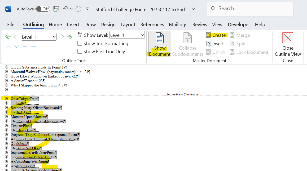 Screenshot showing where described options are located in MS Word.