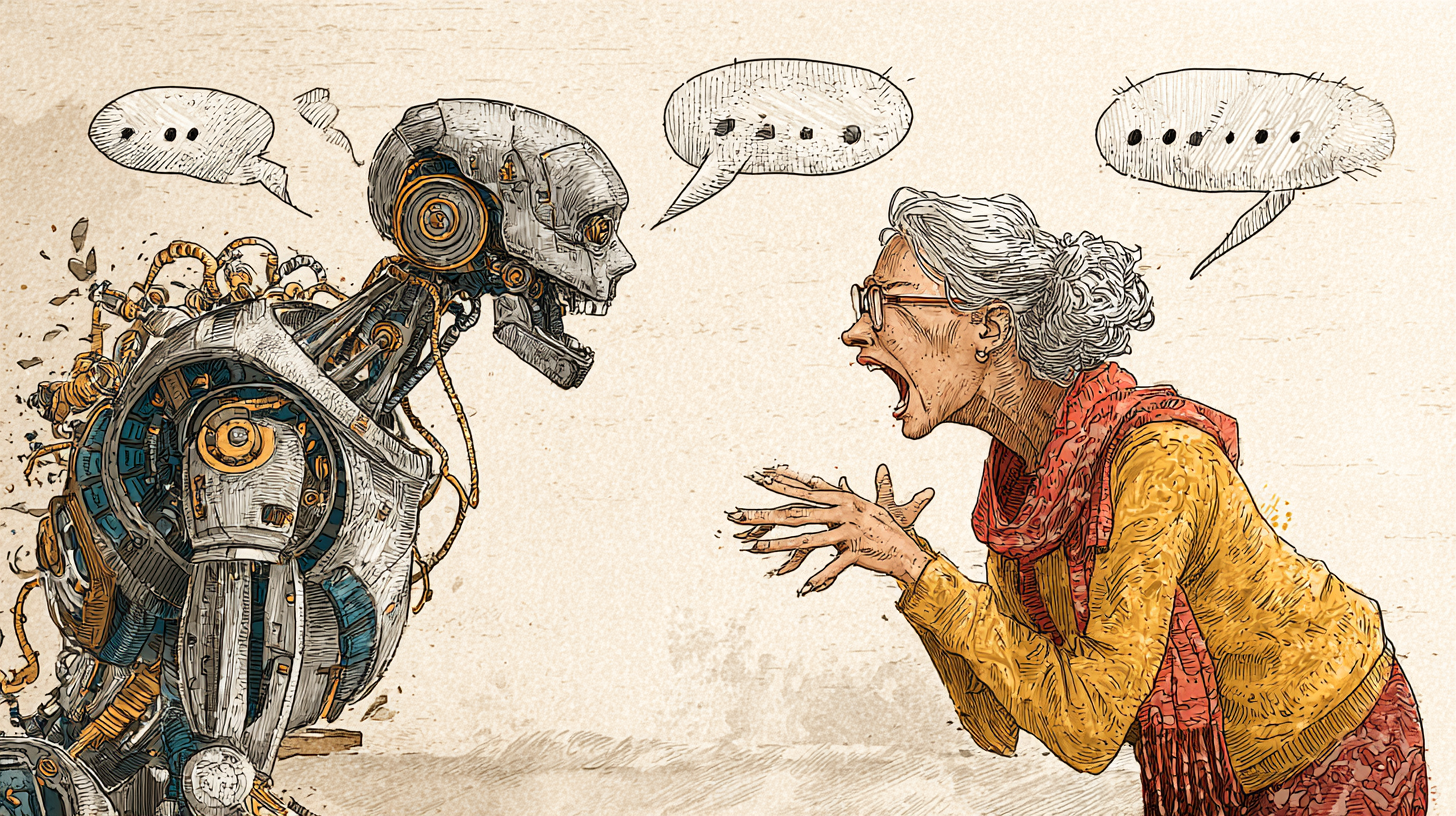 Illustration of woman arguing with a bot