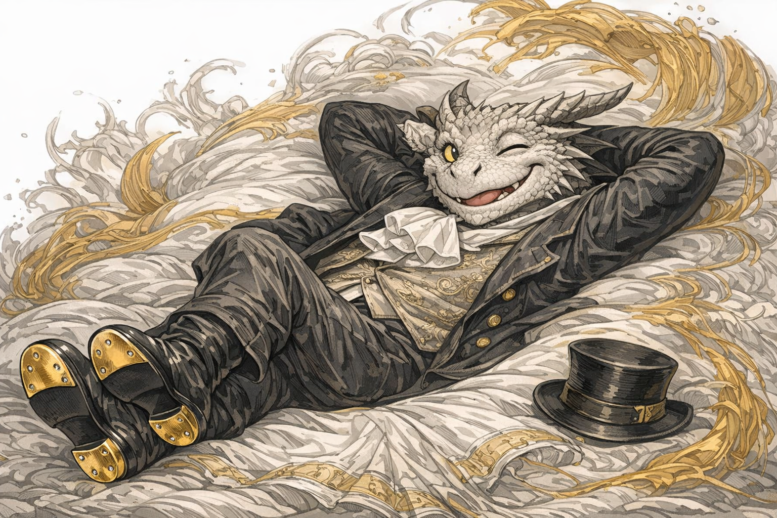 Dancing dragon napping (based on Rowan Murphy's animated illustration of my poem)