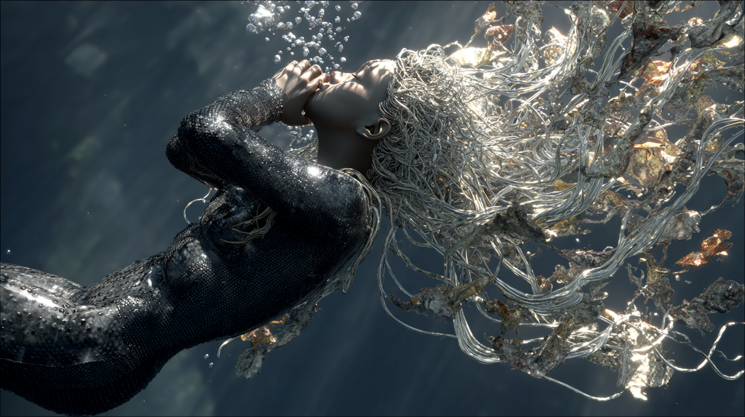 Illustration (decorative) inspired by the poem "Dive" by Holly Jahangiri