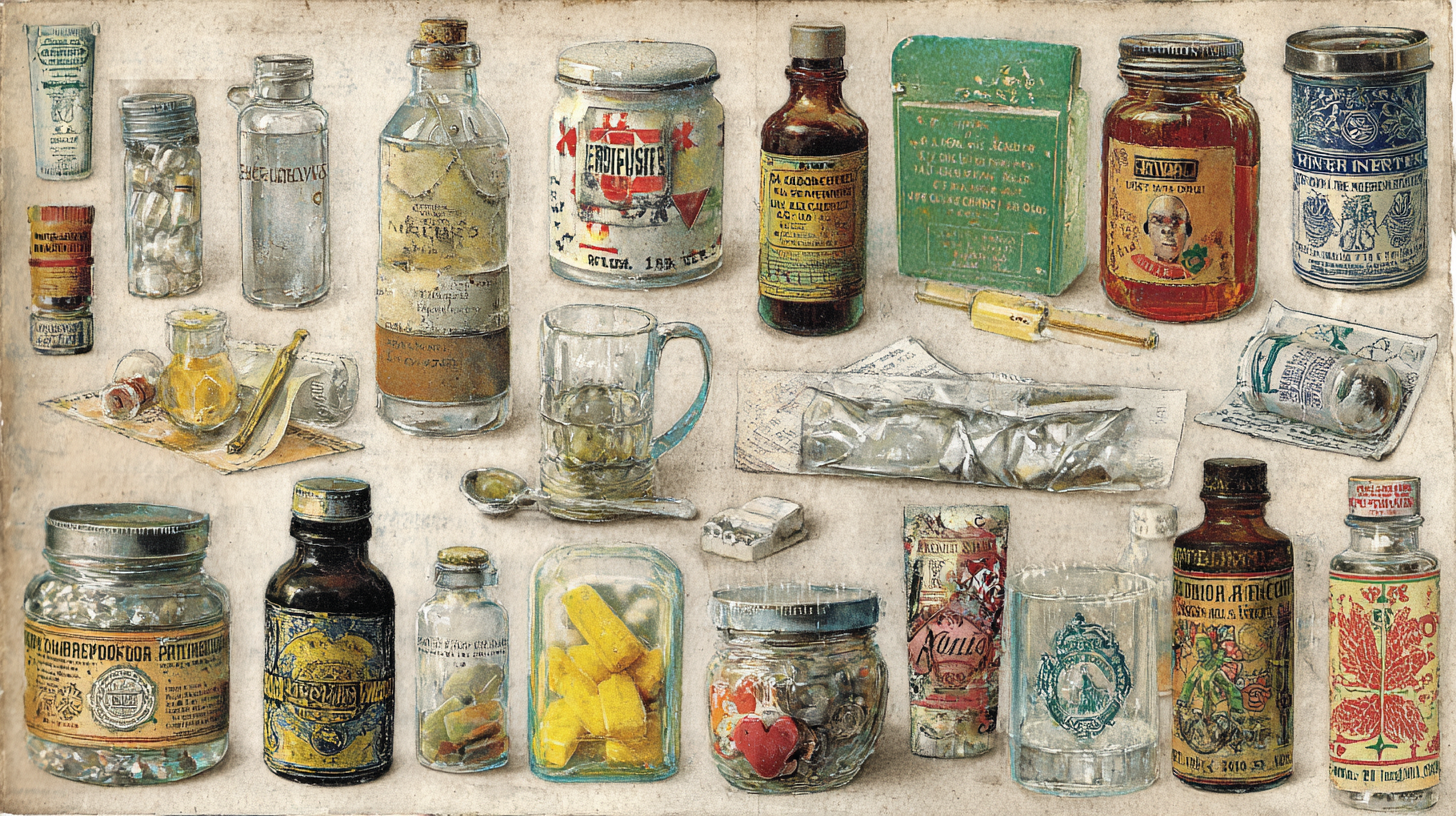 Illustration (decorative) fake products, vintage style illustration