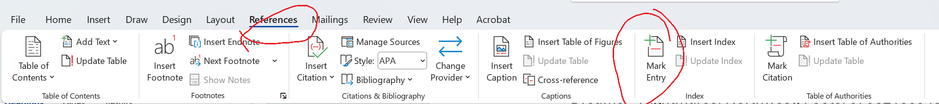 MS Word Mark Entry Dialog