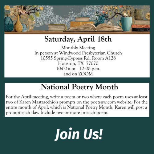 April 2026 Poets Northwest meeting notice.